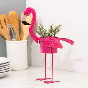 14 in. Tall Flamingo Planter Stand with Metal Planter