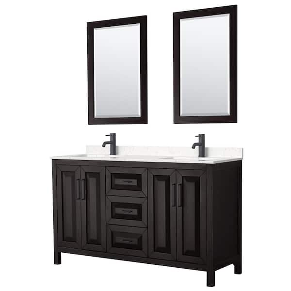 Wyndham Collection Daria 60 in. W x 22 in. D x 35.75 in. H Double Bath Vanity in Dark Espresso w/Carrara Cultured Marble Top 24 in. Mirrors