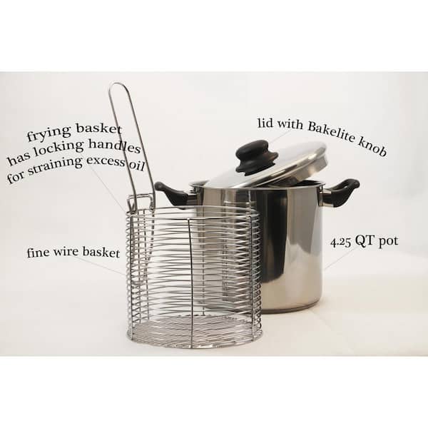 D5 Stainless Polished 5-Ply Bonded Cookware Deep Fryer Set with Lid and Basket 6 Quart