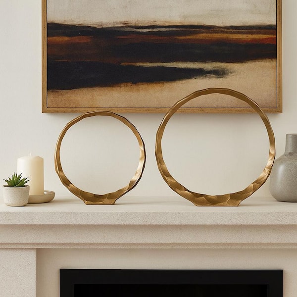 Gold 16 in. x 16 in. Metal Hammered Decorative Rings Sculpture