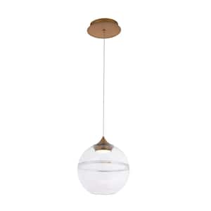Bistro 14 in. 80-Watt Equivalent Integrated LED Aged Brass Pendant with Glass Shade