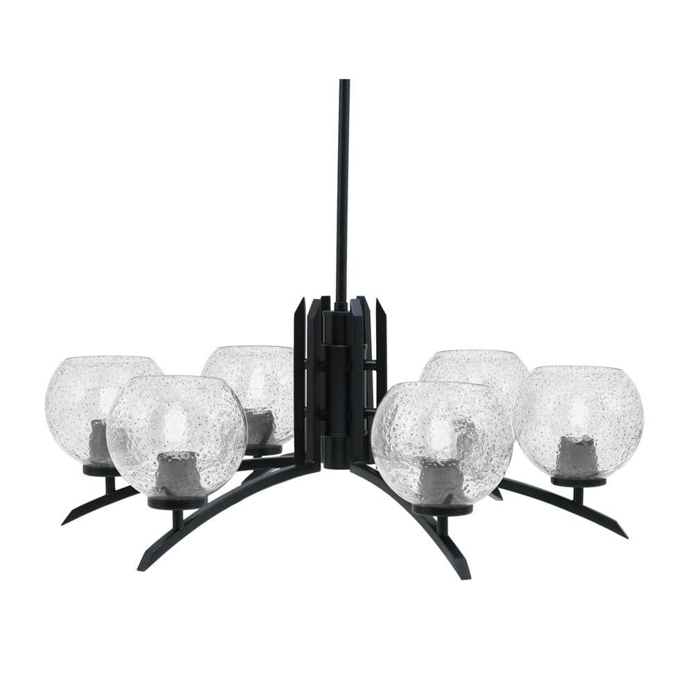 Siena 6-Light Matte Black Chandelier, Round Chandelier with Smoke Bubble Gl