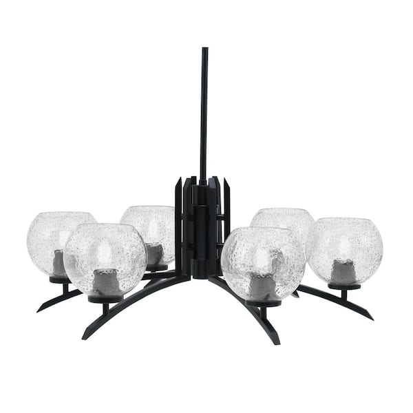 Unbranded Siena 6-Light Matte Black Chandelier, Round Chandelier with Smoke Bubble Glass Shades, No bulb Included