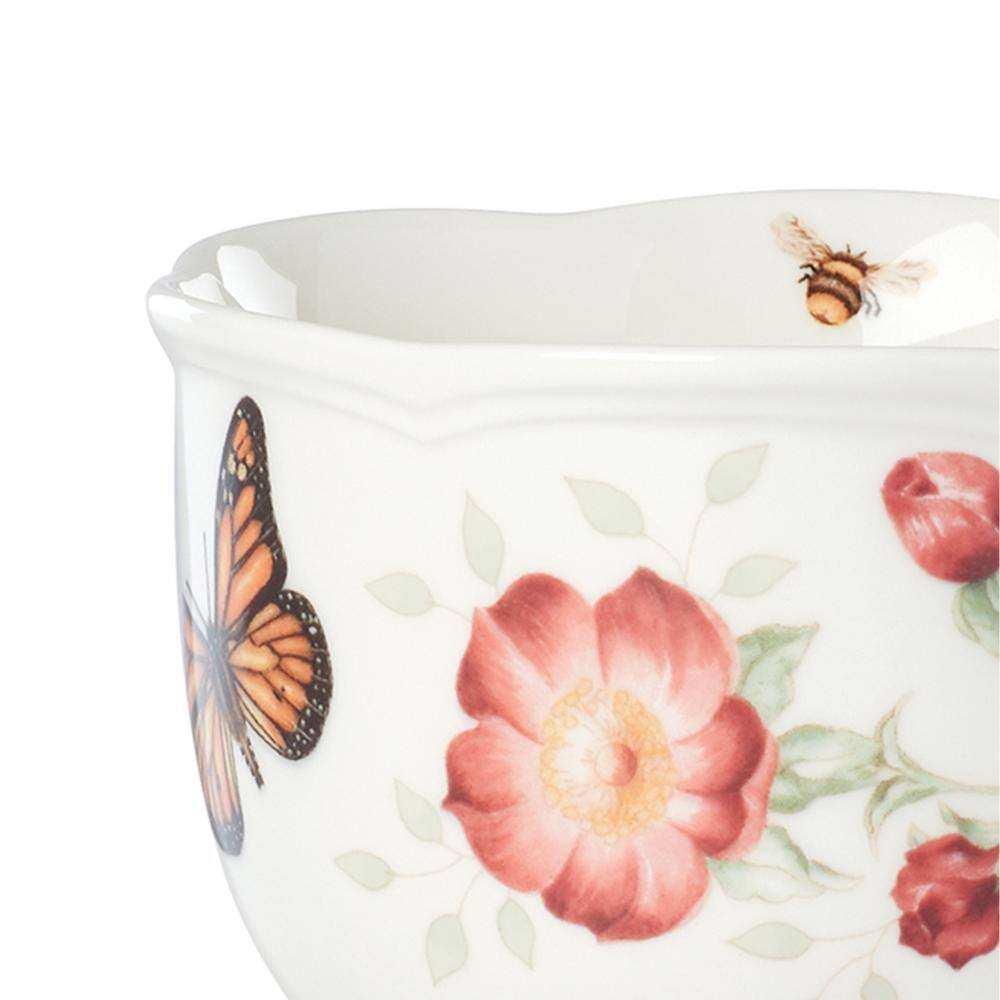 White Ceramic Butterfly Floral Latte Mug Set, 2-Piece