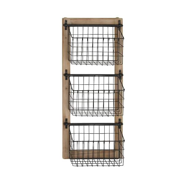 Black Chicken Wire Wall Hanging Organizer Shelf, 3-Tiers