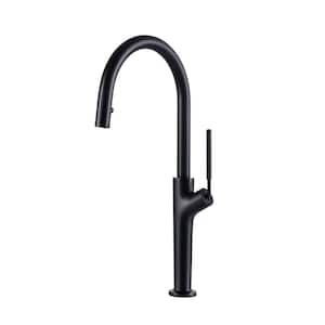 Single Handle Pull Down Sprayer Kitchen Faucet with Advanced Spray Brass Single Hole Kitchen Sink Taps in Matte Black