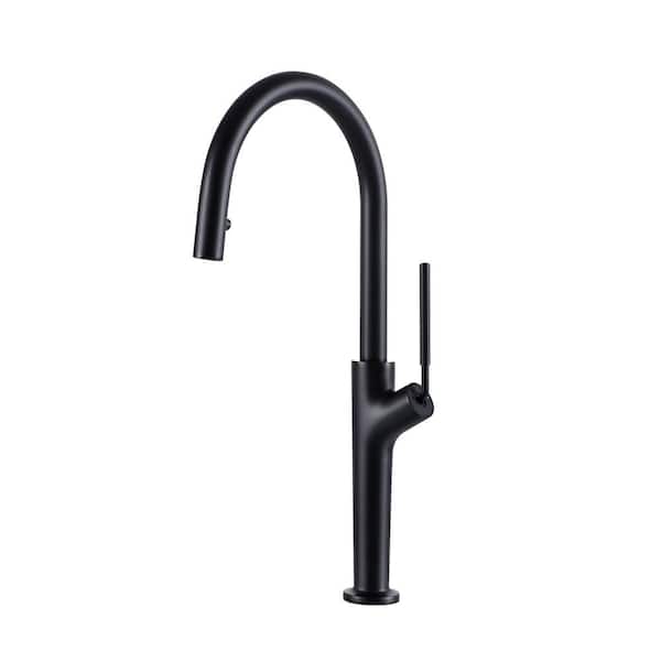 AIMADI Single Handle Pull Down Sprayer Kitchen Faucet with Advanced Spray Brass Single Hole Kitchen Sink Taps in Matte Black