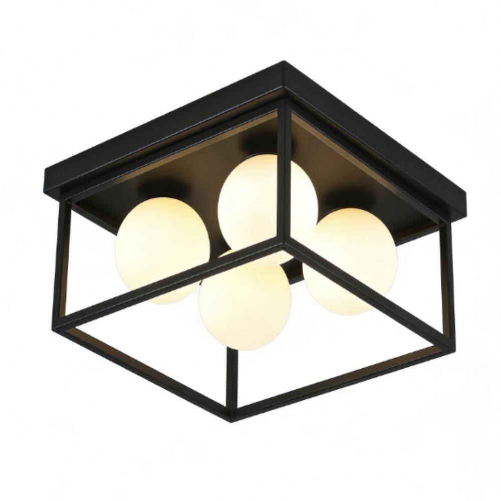 Jger 12 in. Modern Square Black Flush Mount Ceiling Light with Globe Frosted Glass Shade for Kitchen Bedroom price history on PriceWatchPro