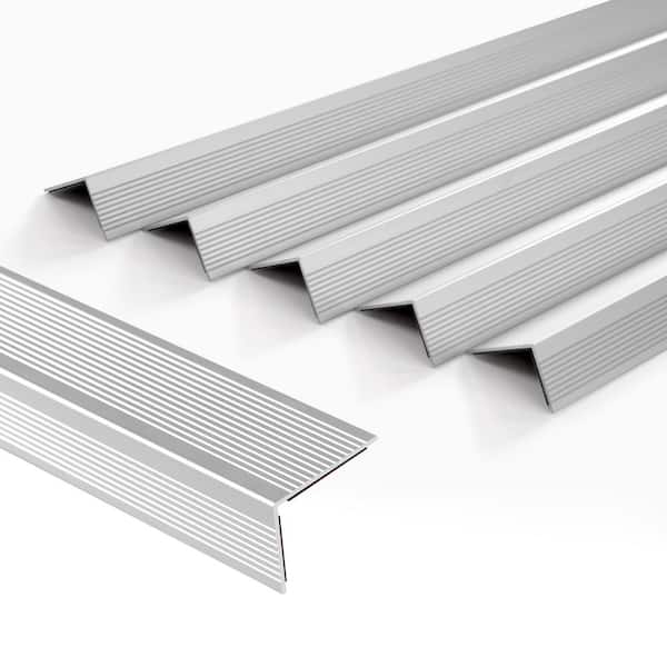 Matte Silver 36 in. Aluminum Peel and Stick Stair Nosing Edge Cover Anti-Slip Strip Staircase Step Treads (5-Pack)