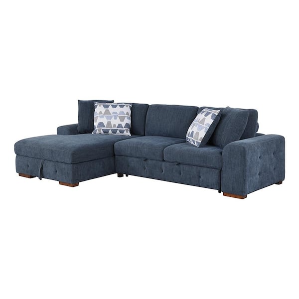 Lazzara Laconia 115 in. Straight Arm 2-Piece Chenille Sectional Sofa in Blue with Left Chaise