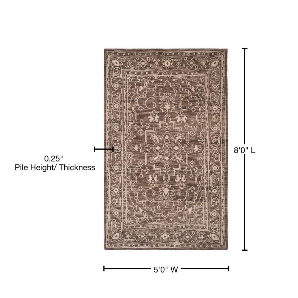 Kenya Collection 5'x8' Brown and Beige Hand-Knotted Wool Area Rug