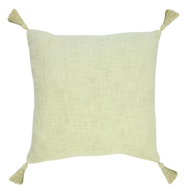 LR Home Unique Light Yellow 20 in. x 20 in. Neutral Solid Cotton Throw Pillow with Tassels