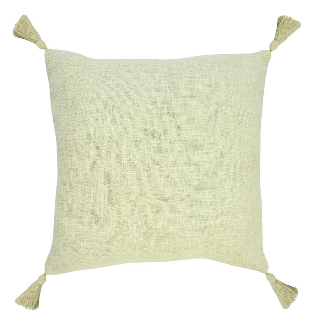 Unique Light Yellow 20 in. x 20 in. Neutral Solid Cotton Indoor Throw Pillo