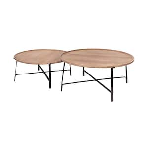 Helios Brown Solid Wood w/Black Metal Frame Nesting Coffee Tables - Set of 2