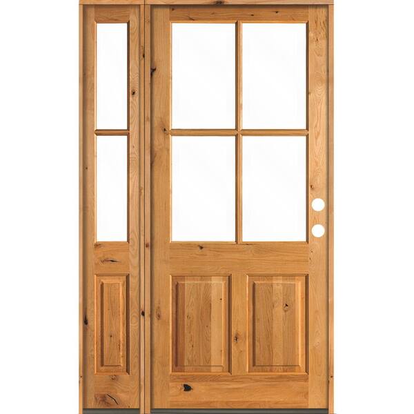 Krosswood Doors 56 in. x 96 in. Knotty Alder Left-Hand/Inswing 4-Lite Clear Glass Clear Stain Wood Prehung Front Door with Left Sidelite