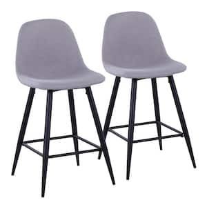 Pebble 34.75 in. Light Grey Fabric and Black Metal High Back Counter Stool (Set of 2)