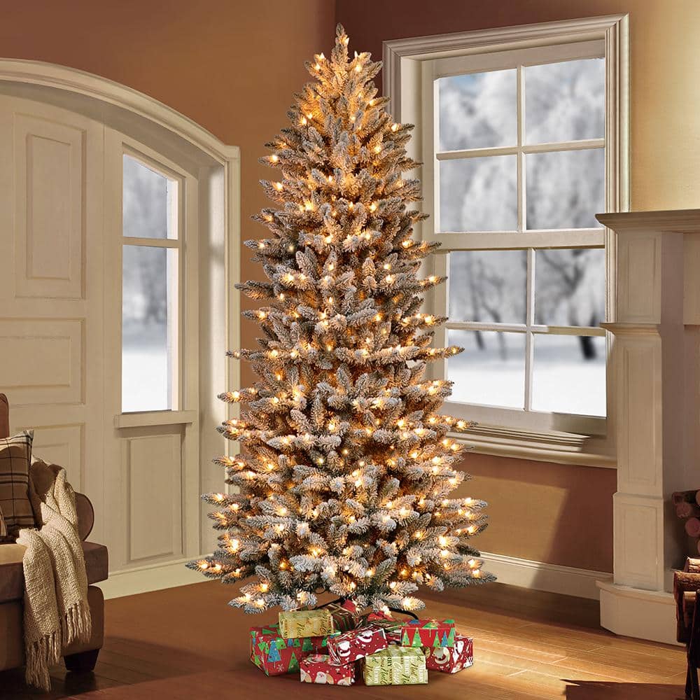 6.5-Foot White Pre-Lit Fraser Fir Artificial Christmas Tree