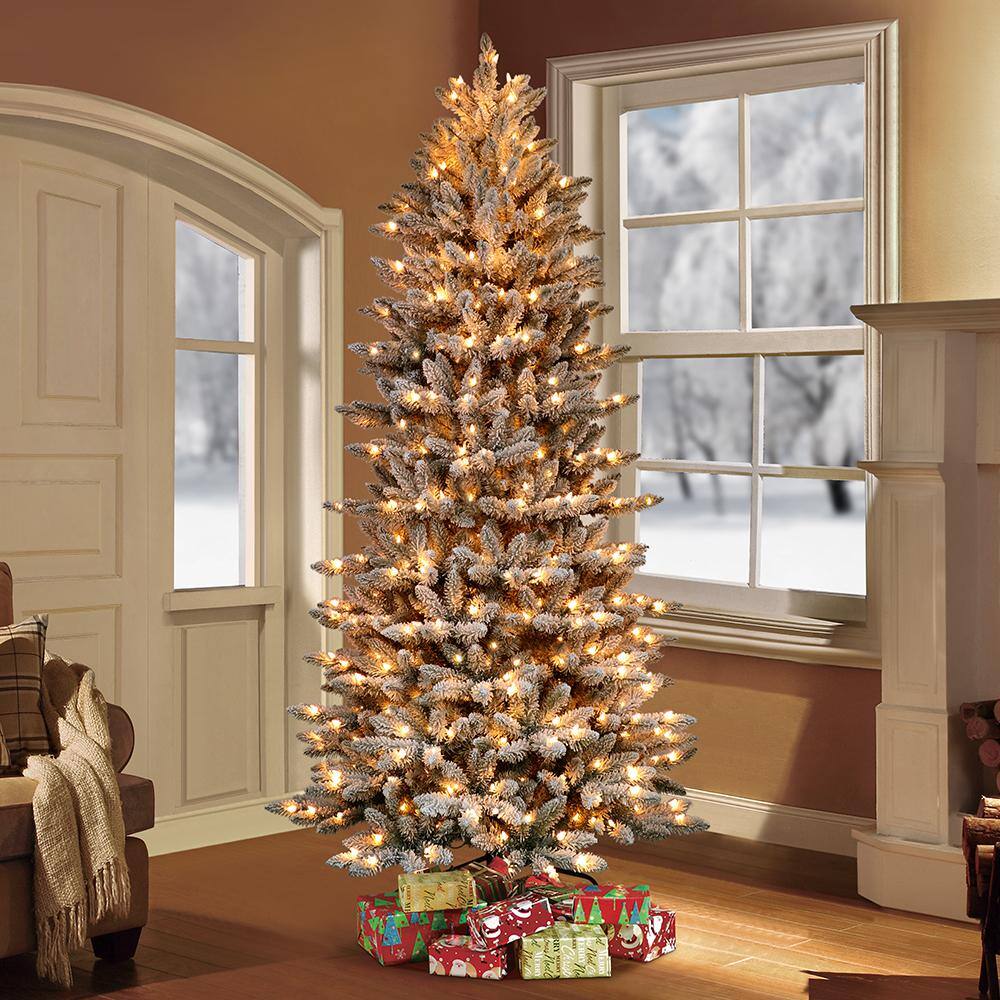 7.5-Foot White Pre-Lit Slim Fraser Fir Artificial Christmas Tree