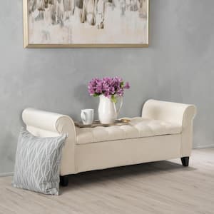 50 in. Sheffield Ivory White Rectangle Ottoman with Lift Top