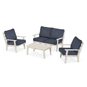 Grant Park Sand 4-Piece Plastic Patio Conversation Deep Seating Set with Stone Blue Cushions