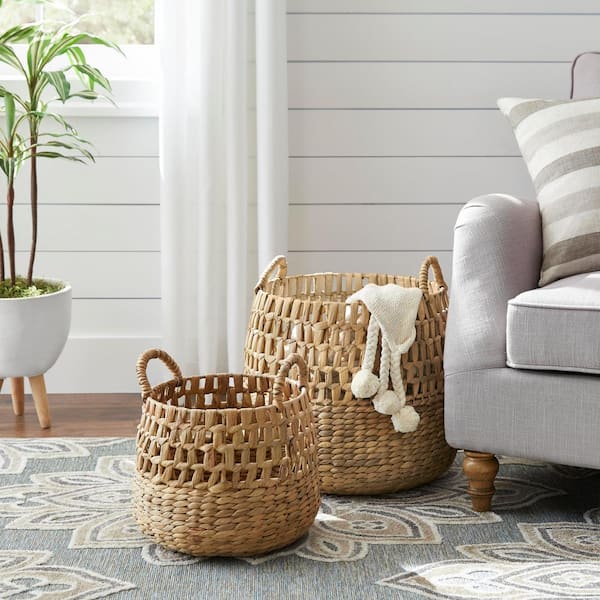 Hand Woven Soft Planter Basket, Natural Stripe