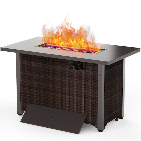 42 in. 50,000 BTU Outdoor Multi-functional Rectangular Propane Fire Pit Table in Brown