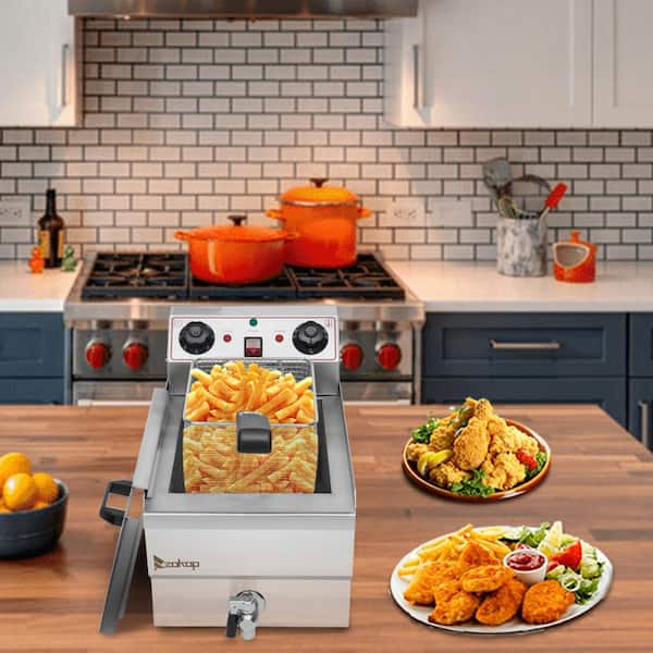 Winado 473238851421 Commercial Steel Stainless Electric Deep Fryer with  Adjustable Temperature for French Fries, Chicken Wings, Removable