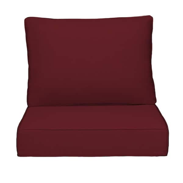 Uixe Outdoor Chair Cushions 2-Piece 23x25+20x23In.Deep Seat and Clasped Cushion Set for Patio Furniture in Red