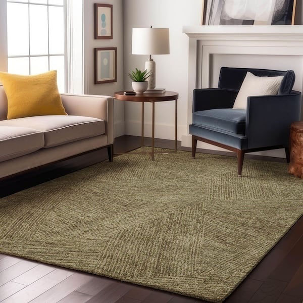 Mayfield Premium Machine Washable Abstract AMF991 Green 9 ft. x 12 ft. Area Rug