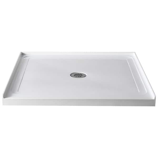 38 in.L x 38 in.W Alcove Shower Pan Base Single Threshold Shower Tray with Center Drain in White Square Acrylic Pan Base