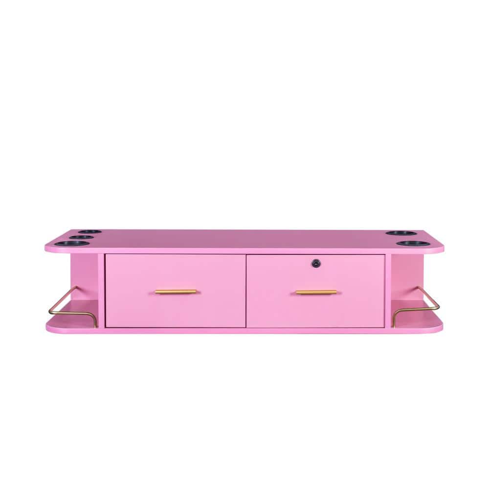 42.13 in. W x 15.75 in. D x 9.06 in. H Bathroom Storage Wall in Pink with 2 Drawers and
