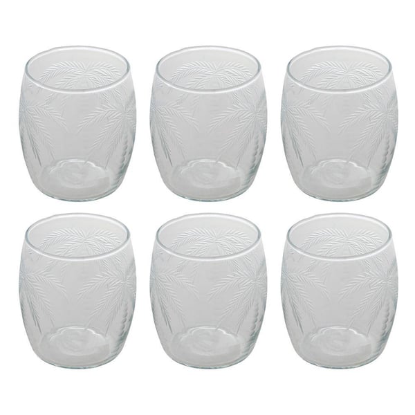 8 oz. Clear Etched Glass Drinking Glasses with Etched Palm Tree Design (set of 6)