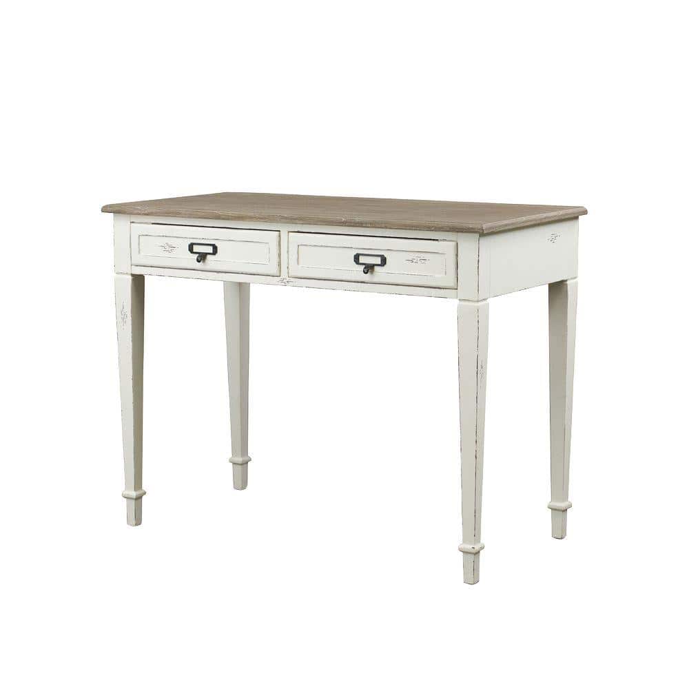 Dauphine White and Light Brown Wood Writing Desk