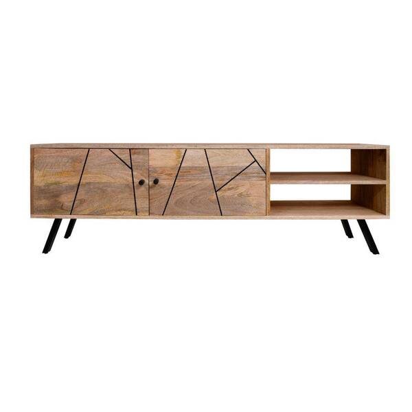 The Urban Port 14 in. W Black and Brown 2-Tone Wooden TV Stand with 2-Door Compartments