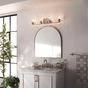 Alton 33.75 in. 4-Light Champagne Bronze Vintage Industrial Bathroom Vanity Light with Clear Seeded Glass