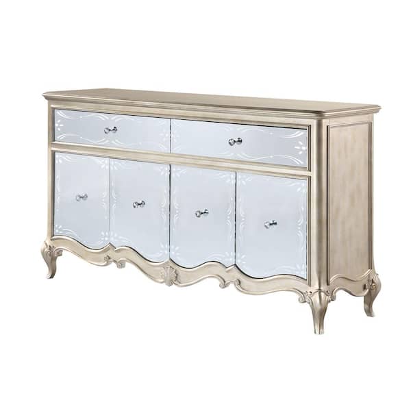 Acme Furniture Esteban Mirrored and Antique Champagne Server with 2-Drawer