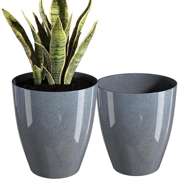 ITOPFOX Modern 15 in. L x 10 in. W x 10 in. H Dark Grey Ceramic Round Indoor/Outdoor Planter (2-Pack)