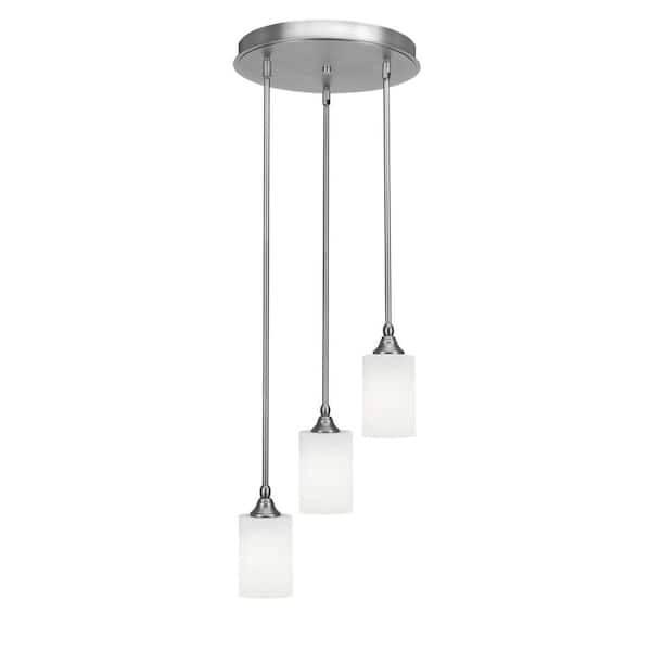 Unbranded Villa 60-Watt 14.25 in. 3 Light Brushed Nickel Stem Pendant Light with 4 in. White Muslin Glass Shade No bulbs included