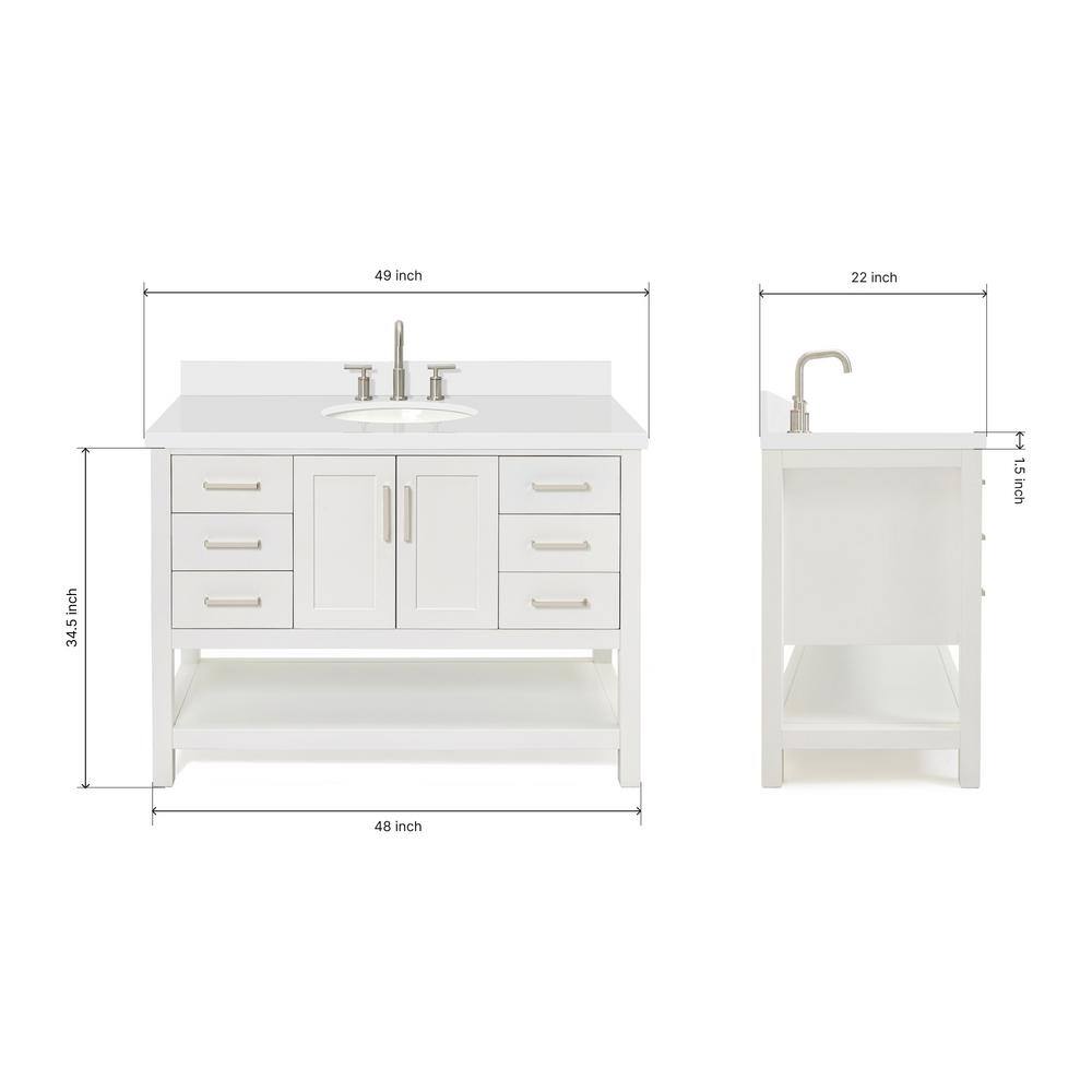 Magnolia 49" White Solid Wood Single Bathroom Vanity with Quartz Top