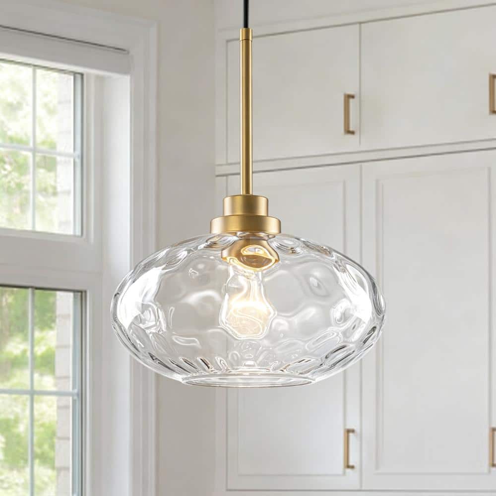 9.8 in. Modern Adjustable Gold Pendant Light with Clear Water Ripple Glass Shade for Kitchen Island, Dining Room price history on PriceWatchPro