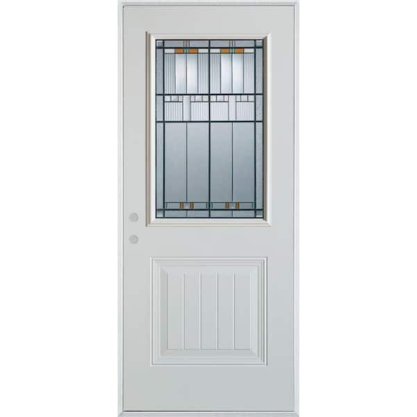 Stanley Doors 32 in. x 80 in. Architectural 1/2 Lite 1-Panel Painted White Right-Hand Inswing Steel Prehung Front Door