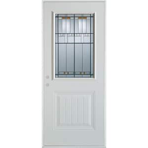 36 in. x 80 in. Architectural 1/2 Lite 1-Panel Painted White Right-Hand Inswing Steel Prehung Front Door