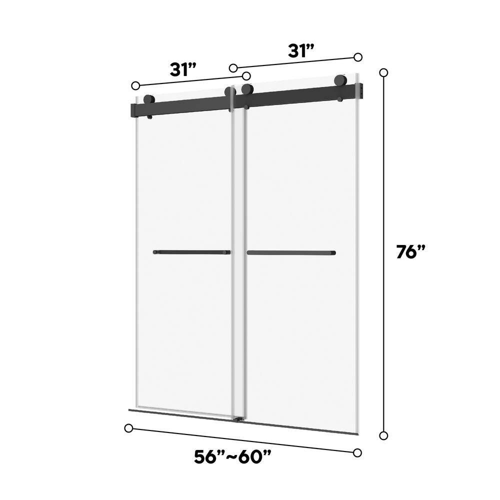 60" Matte Black Frameless Double Sliding Shower Door with Clear Glass