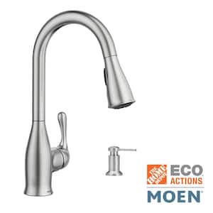 Kaden 1-Handle Pull-Down Sprayer Kitchen Faucet with Reflex, Power Clean and Soap Dispenser in Spot Resist Stainless