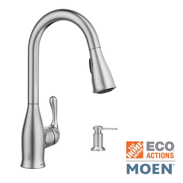 MOEN Kaden 1-Handle Pull-Down Sprayer Kitchen Faucet with Reflex, Power Clean and Soap Dispenser in Spot Resist Stainless