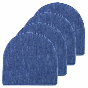 High-Density Memory Foam 17 in. x 16 in. U-Shaped Non-Slip Indoor/Outdoor Chair Seat Cushion with Ties Navy (4-Pack)