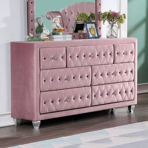 Nesika 7-Drawer Pink Dresser and Care Kit (36 in. H x 58.5 in. W x 17.5 in. D)