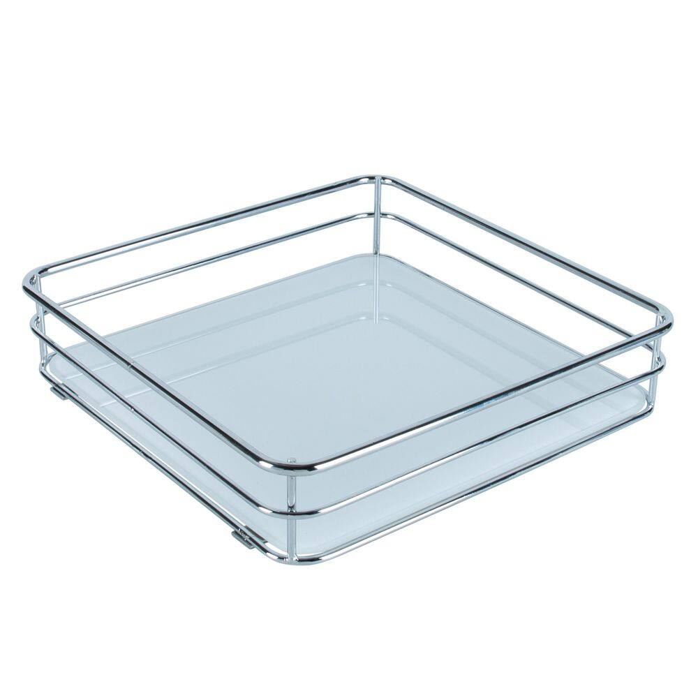 Elegant Chrome-Finished Square Vanity Tray with Tempered Glass