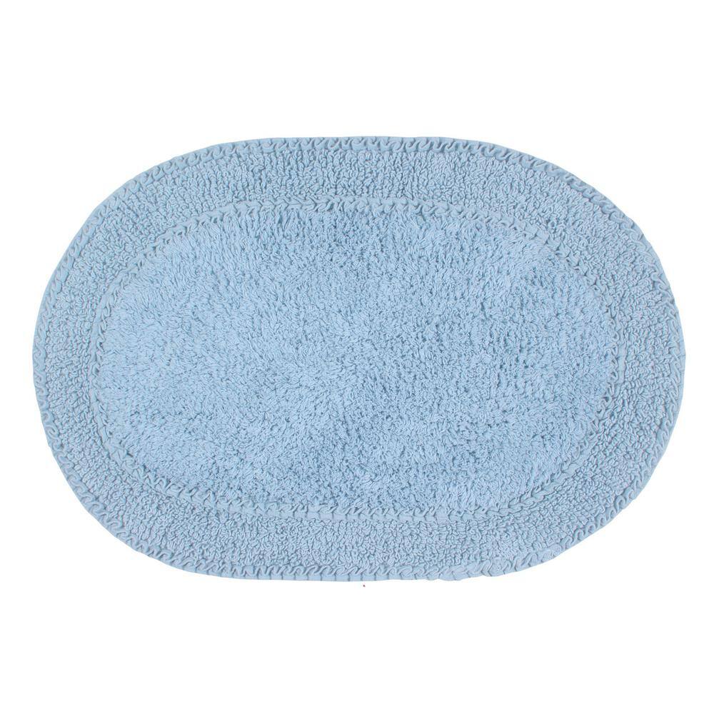 17"x24" Light Blue Cotton Tufted Oval Bath Rug