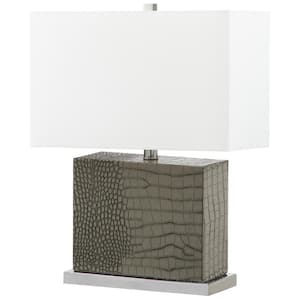 Delia 20.5 in. Grey Faux Alligator Table Lamp with Off-White Shade